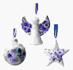 Delfts Blauwe Bloemen Kerstornamenten Set