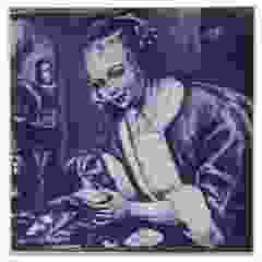 Delfts blauwe tegel - "Het oestereetstertje", 15 cm 