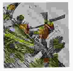 Polychrome tegel- "Molen, Diagonaal" , 15 cm 