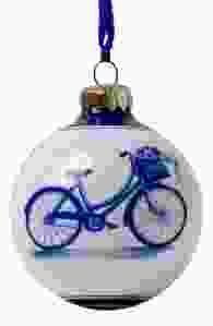 Delfts blauwe kerstbal met fiets, 7 cm 