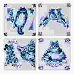 Luie Kat Onderzetters, 4 stuks