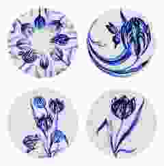 Onderzetters Blauwe Tulpen - Rond - Keramiek - set van 4