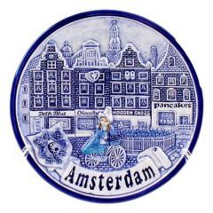 Wandbord meisje op de fiets - Delfts blauw, 10 cm (klein)