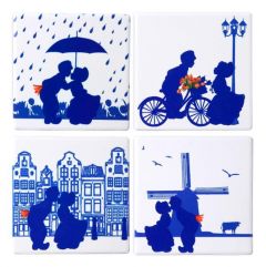 Onderzetters Kussende Paartjes (keramiek), 4 stuks