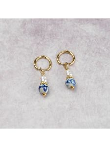Oorbellen parel en Delfts blauw