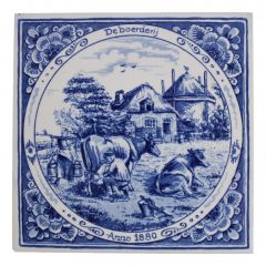 Delfts blauwe tegel- "Boerderij, Anno 1880", 15 cm