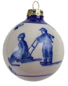 Delft blue Christmas ball  "Children with sleigh"