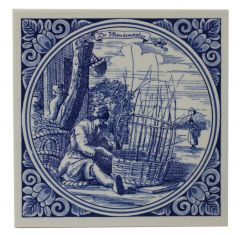 Delfts blauwe tegel - De Mandenmaker, 15 cm