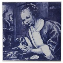 Delfts blauwe tegel - "Het oestereetstertje", 15 cm
