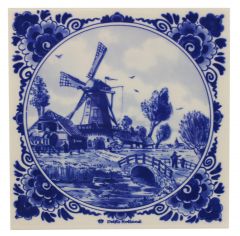 Delfts blauwe tegel - "Molen, Boerderij", 15 cm