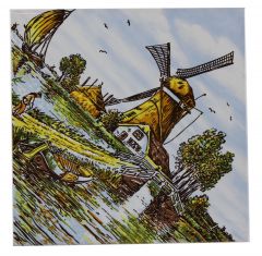 Polychrome tegel- "Molen, Diagonaal" , 15 cm