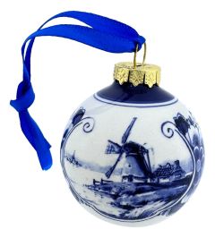 Kerstbal Landschap Blauw 5 cm