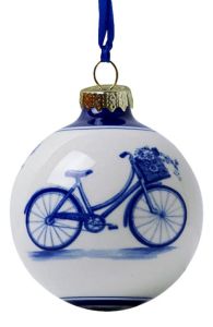 Delfts blauwe kerstbal met fiets, 7 cm 