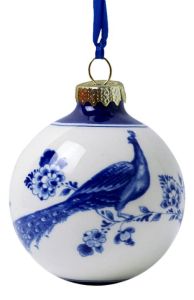 Delfts blauwe kerstbal met pauw, 7 cm 