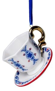 Kerstornament Theekopje met Schotel – Keramiek – 9 cm