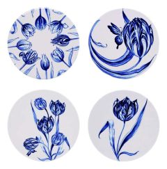 Onderzetters Blauwe Tulpen - Rond - Keramiek - set van 4