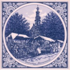 Delfts blauwe tegel - Bloemenmarkt, Amsterdam, 15 cm