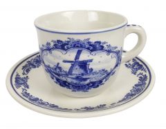 Delfts blauwe kop en schotel met windmolen