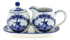 Cream and Sugarset Delftblue Mill